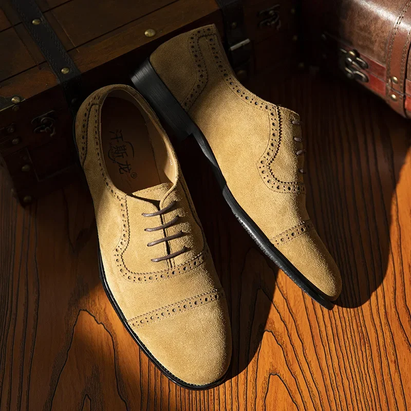 

Cow Suede Mens Brogues Dress Shoes Luxury Handmade Quality 2025 Genuine Leather Autumn British Style Outdoor Social Shoes Man