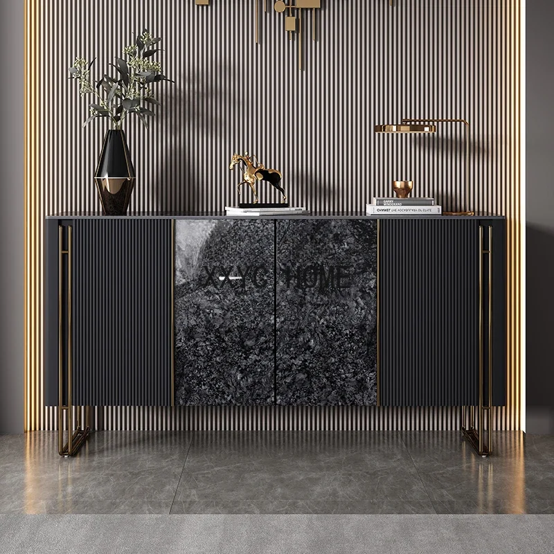 

Light Luxury Entrance Cabinet Black Stone Plate Modern Minimalist Sideboard Cabinet Living Room Storage Curio Cabinet
