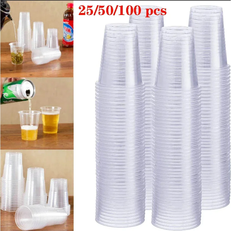 Disposable clear plastic cups - 200ml - Perfect for outdoor picnics, birthdays, parties - 25/50/100 pcs