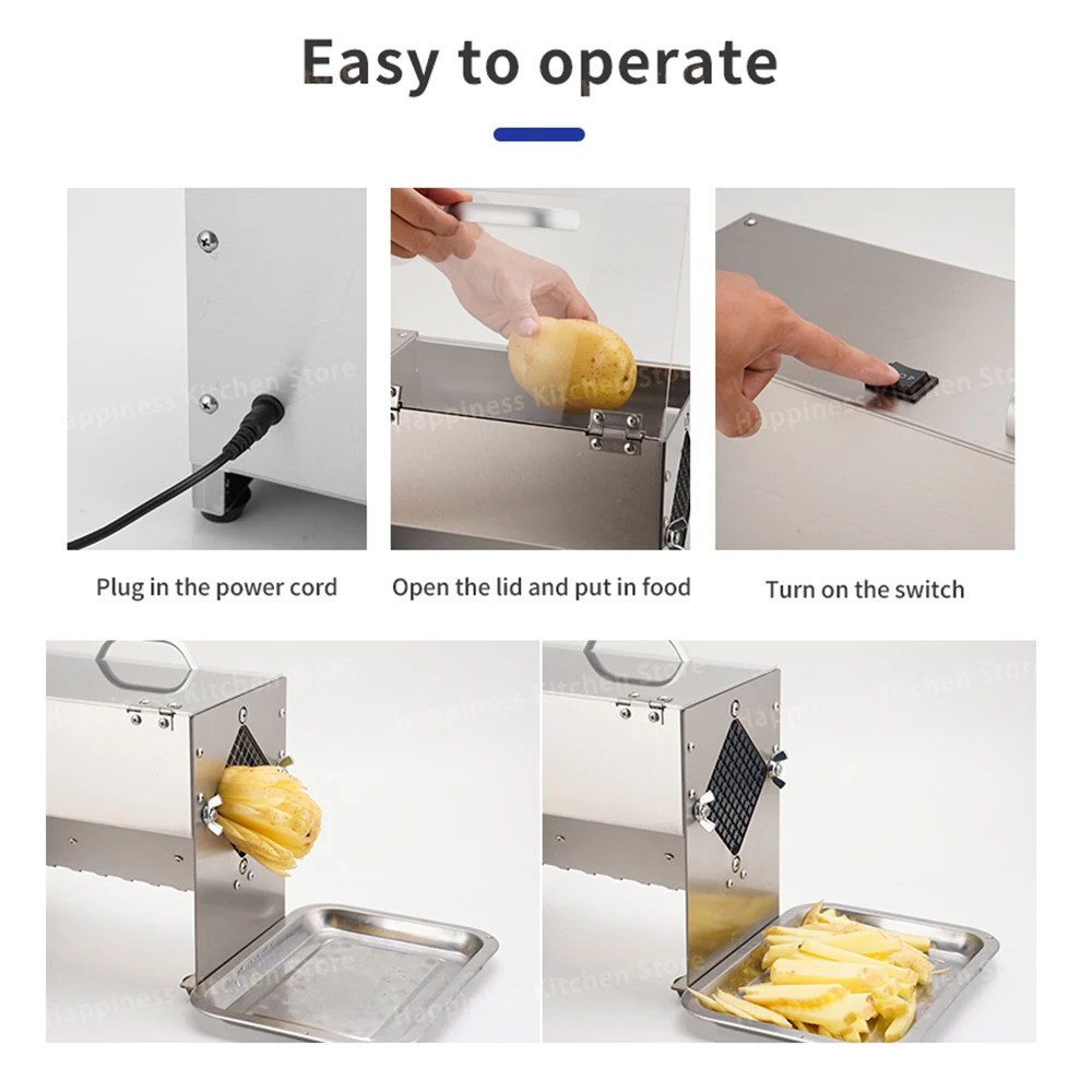 Commercial Potato Slicer Electric French Fry Cutter Stainless Steel Fruit Vegetable Cutter With 3 Blades 100kg/h