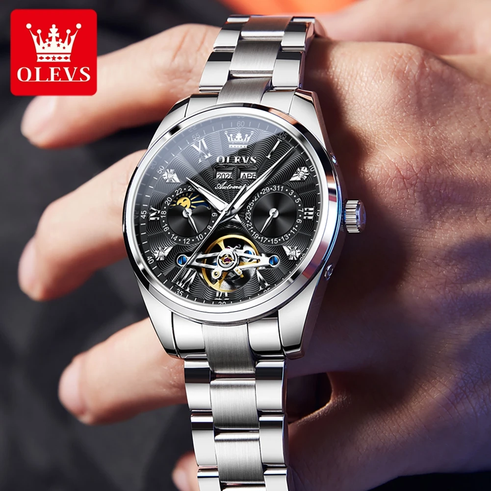 OLEVS  7028 Men\'s Watches Automatic  Mechanical Business  Wristwatch Waterproof   Chronograph  Luxury Calendar Reloj Hombre Gift