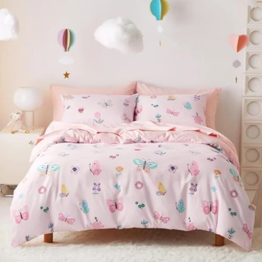 

Butterfly Bedding Set for Girls, Cute Colorful Butterfly Flowers Floral Comforter Set with Sheets, 5 Pieces Bed in a Bag,,Twin