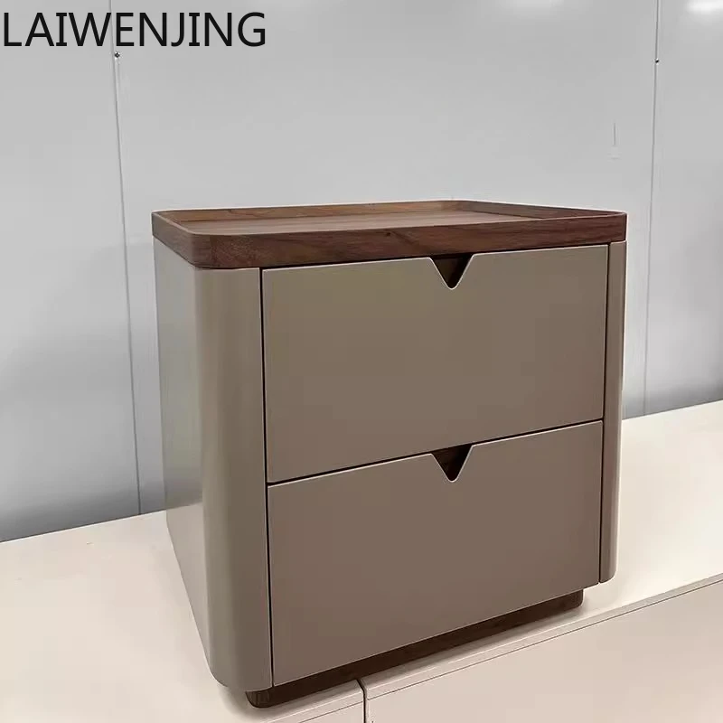 

HLZ Minimalist Walnut Color Bedside Table Ltalian Designer Bedroom Storage Solid Wood Storage Cabinet