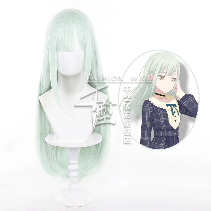 High Quality Mutsumi Wakaba Cosplay Wig Anime BanG Dream! Mortis Cosplay Wigs Women Long Light Green Cos Wig Heat Resistant Cap