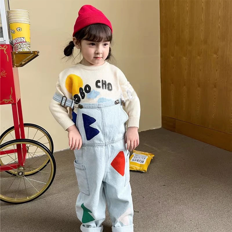 2024 New Spring Summer Boys Girls Pants Baby Fashion Casual Sports Trousers Children Clothes Overall Jeans