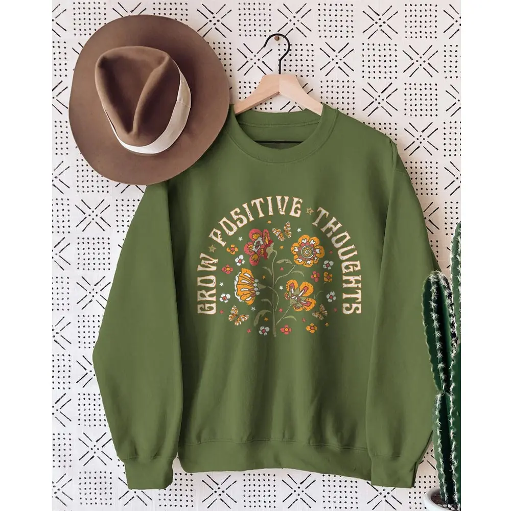 Rheaclots Grow Positive Thoughts Long Sleeves Sweatshirt