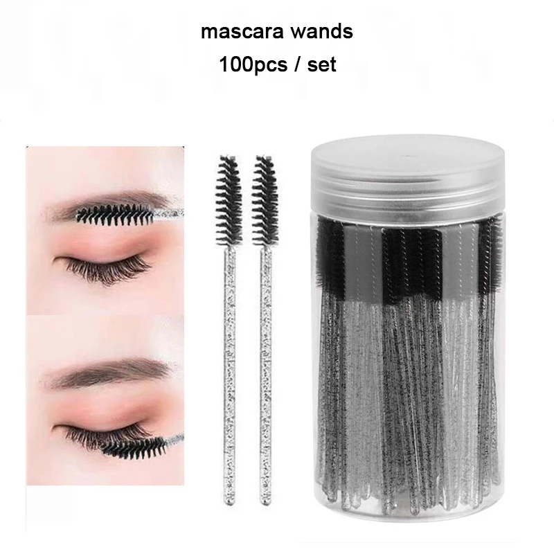 Very cost effective 100pcs disposable mascara brushes Micro brush eyelashes Mini Crystal Eye Lashes Brush Comb Pink