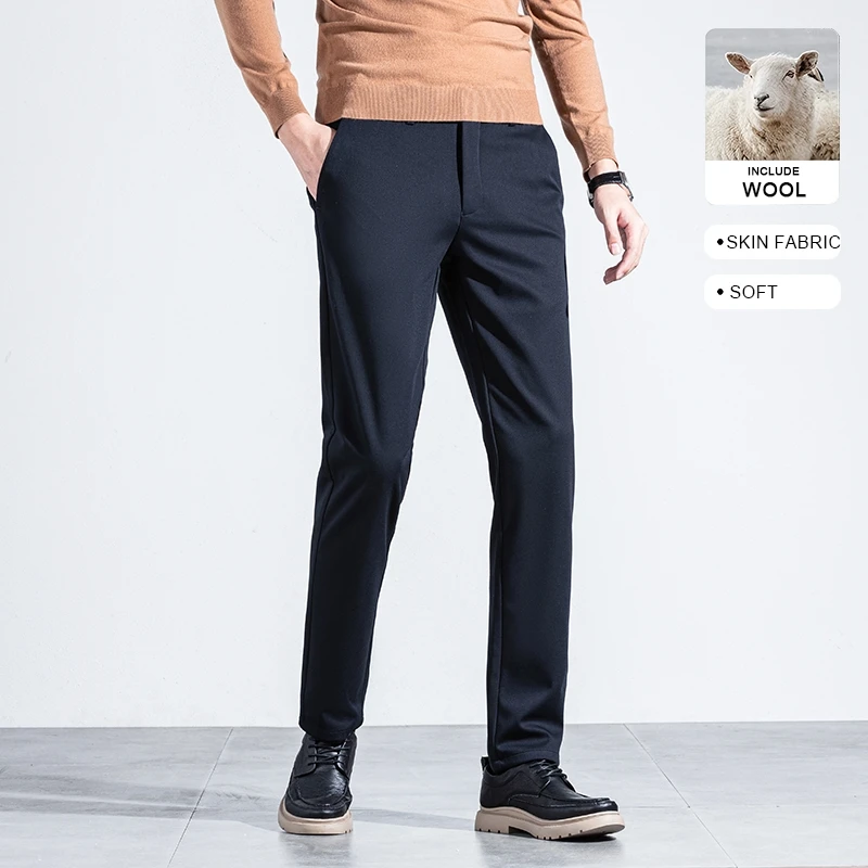 Top Grade Wool Fabric New Brand Casual Fashion Slim Fit Men Fashion Clothes Business 2025 Pants Office Trousers Men's Clothing