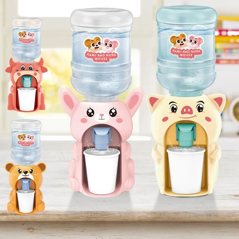 Mini Water Dispenser For Children Kids Gift Cute Cold/Warm Water Juice Milk Drinking Fountain Simulation Cartoon Pig Kitchen Toy