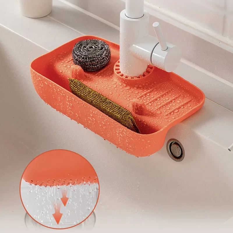 

Faucet Splash-proof Drain Rack TPR Sink Absorbent Mat Non-slip Faucet Pad With Storgae Box Bathroom Kitchen Countertop Protector