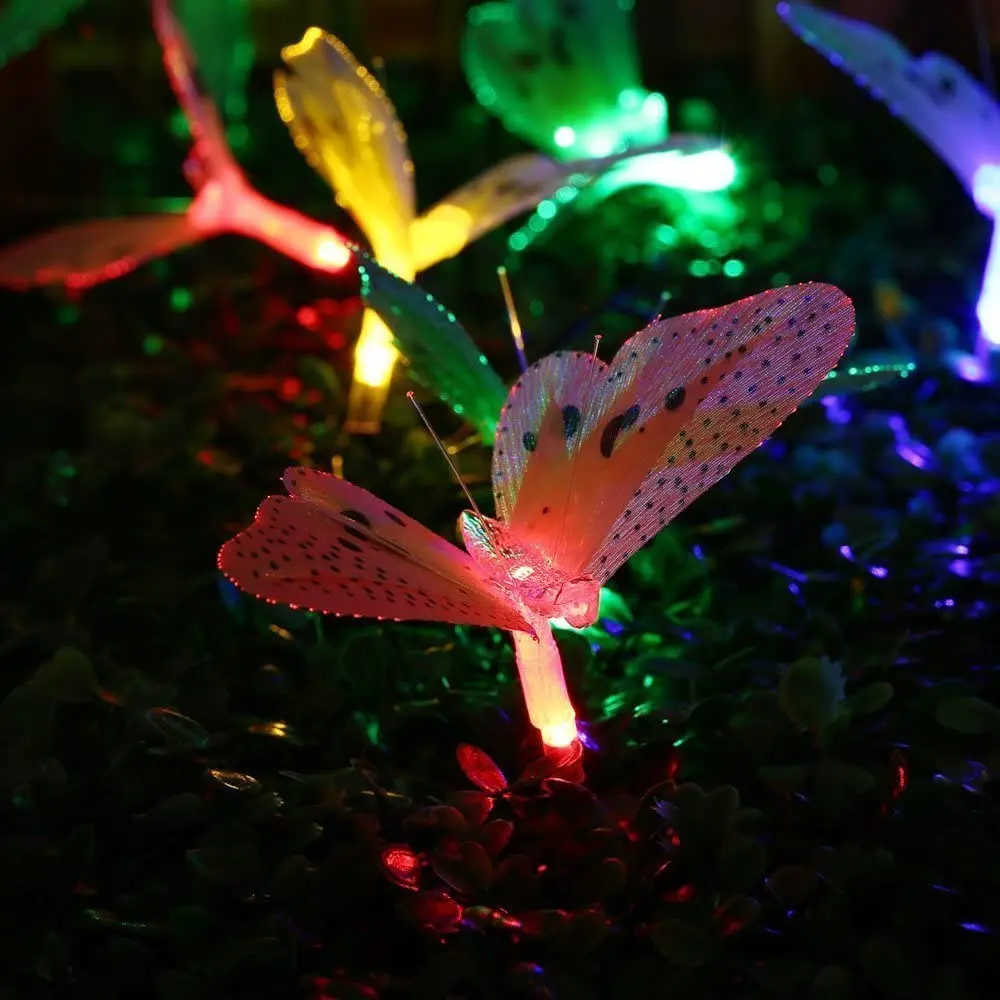 庭,芝生,パティオ,結婚式で使用するための,色とりどりの光と蝶の形をした12のLEDストリングライト。