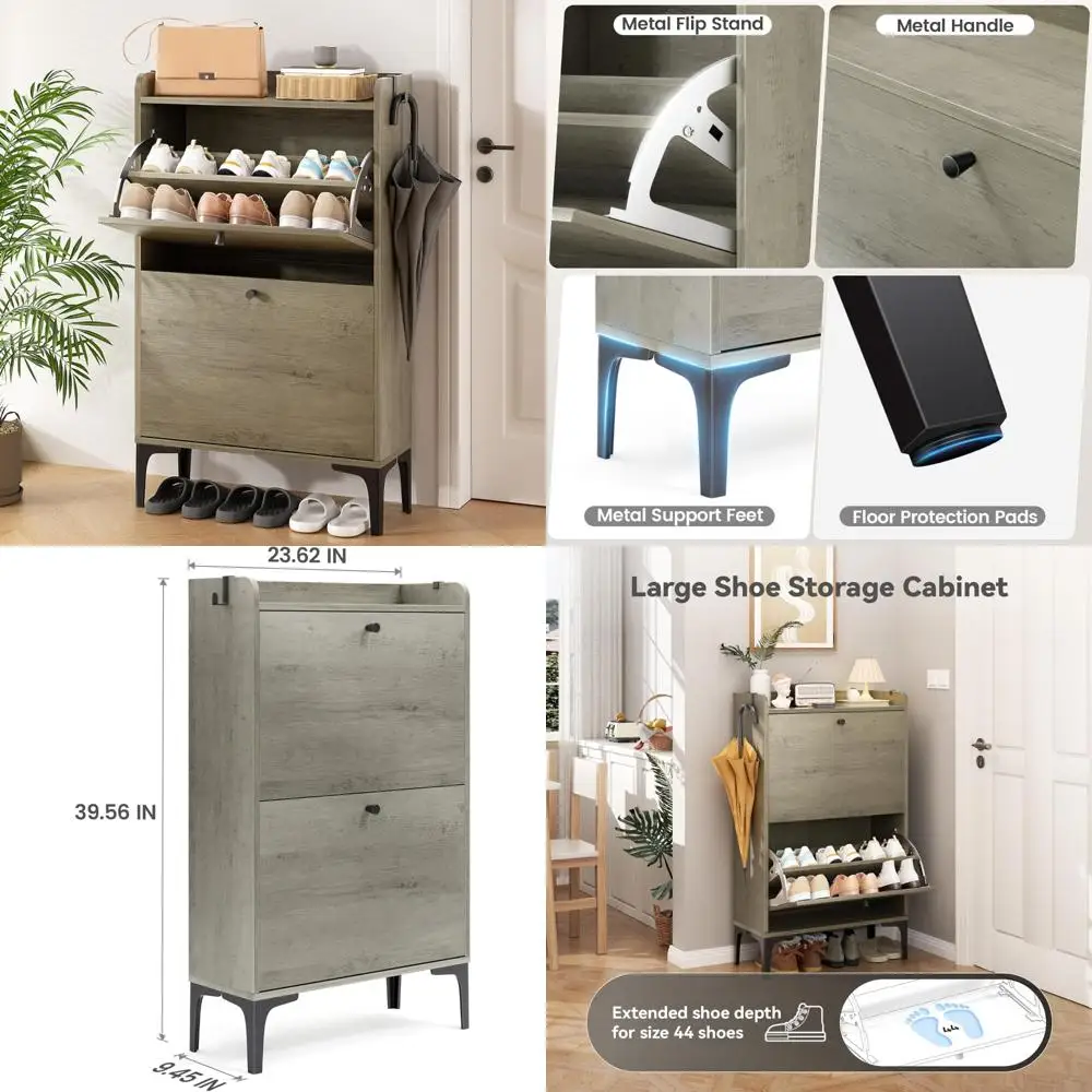 

Шкаф для хранения обуви с узким откидным ящиком, органайзер для прихожей в стиле фермерского дома, отдельно стоящий тонкий стеллаж для хранения