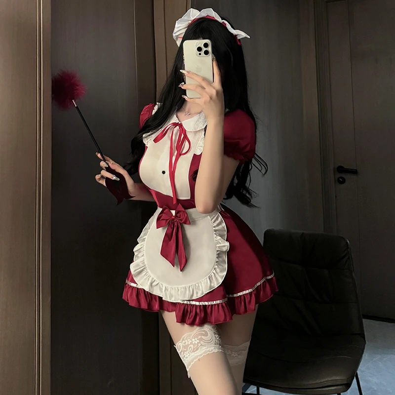 Disfraces de sirvienta Lolita, delantal, vestido, dulce uniforme de colegiala, ropa de espectáculo de animación de escenario, camisa Sexy de novia traviesa