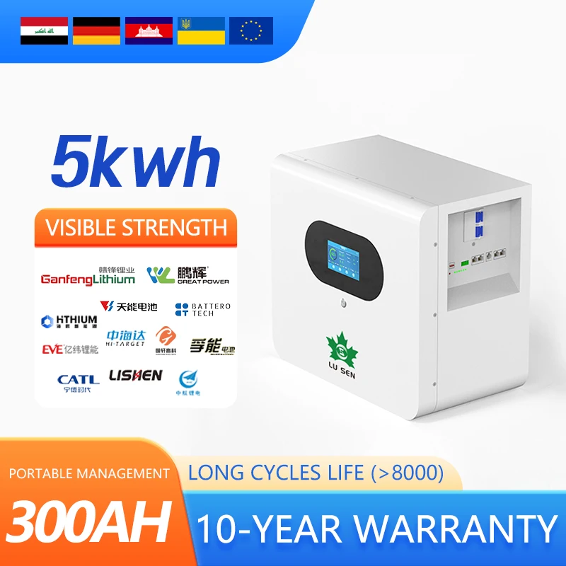 Ścienny akumulator litowo-żelazowo-fosforanowy do użytku domowego, 25,6 V, 200 Ah, 5 kWh