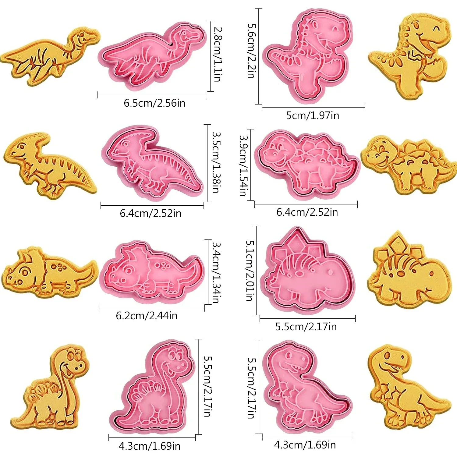 8Pcs Cookie Cutters Plastic Dinosaur Cartoon Biscuit Mold Pastry Pressing Cookie Stamp Baker Baking Mold Pastry Tools