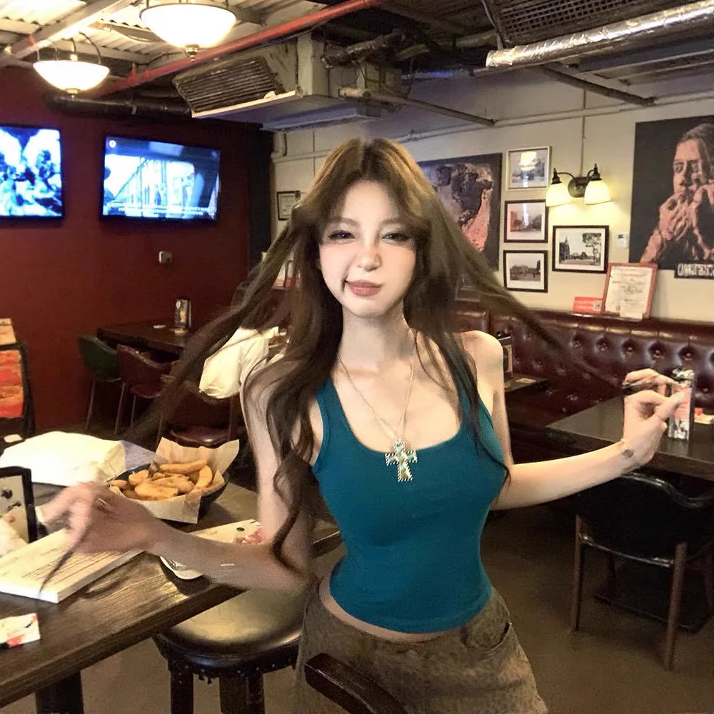 夏の新作セクシーUネックデザイン、スリムインナーウェア、胸パッド入り、多用途レディースコットンベストタンクトップ