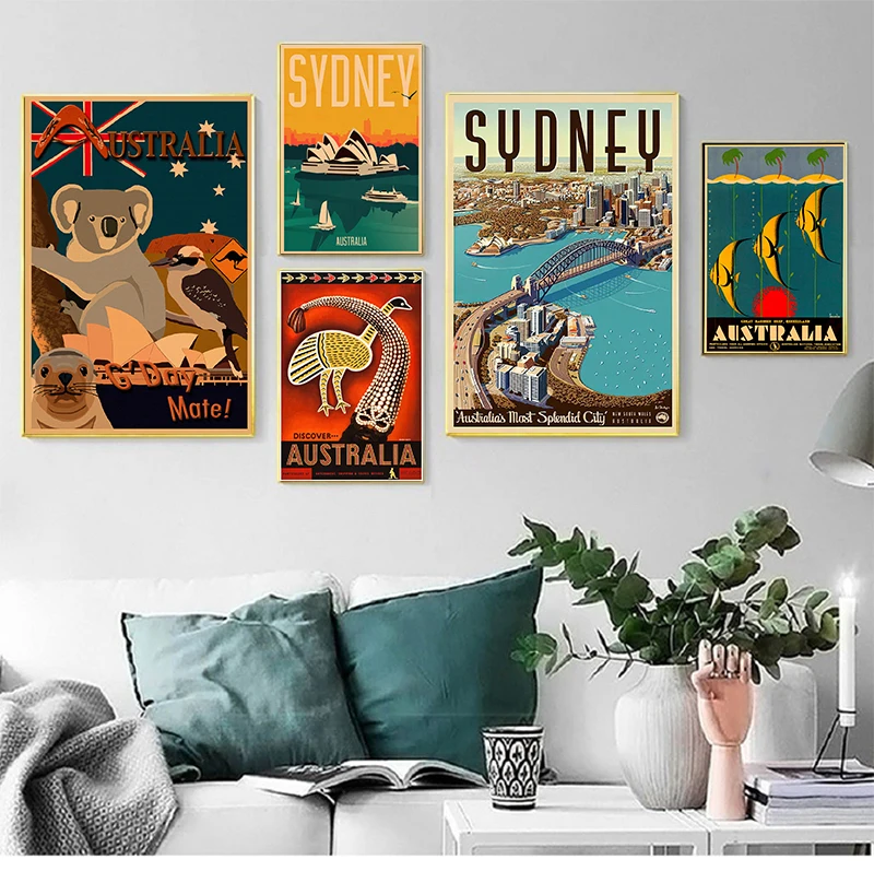 Travel to Australia Sydney Koala Canvas Painting Vintage Wall Pictures Kraft Posters Coated Wall Stickers Home Decoration Gift