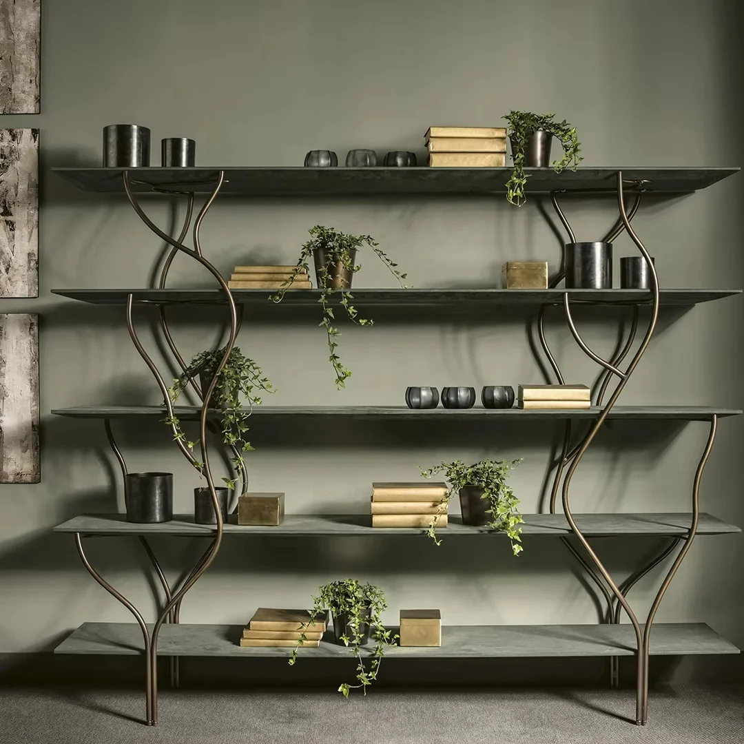 Light luxury tree-shaped metal bookshelf display shelf bookcase living room bookshelf design