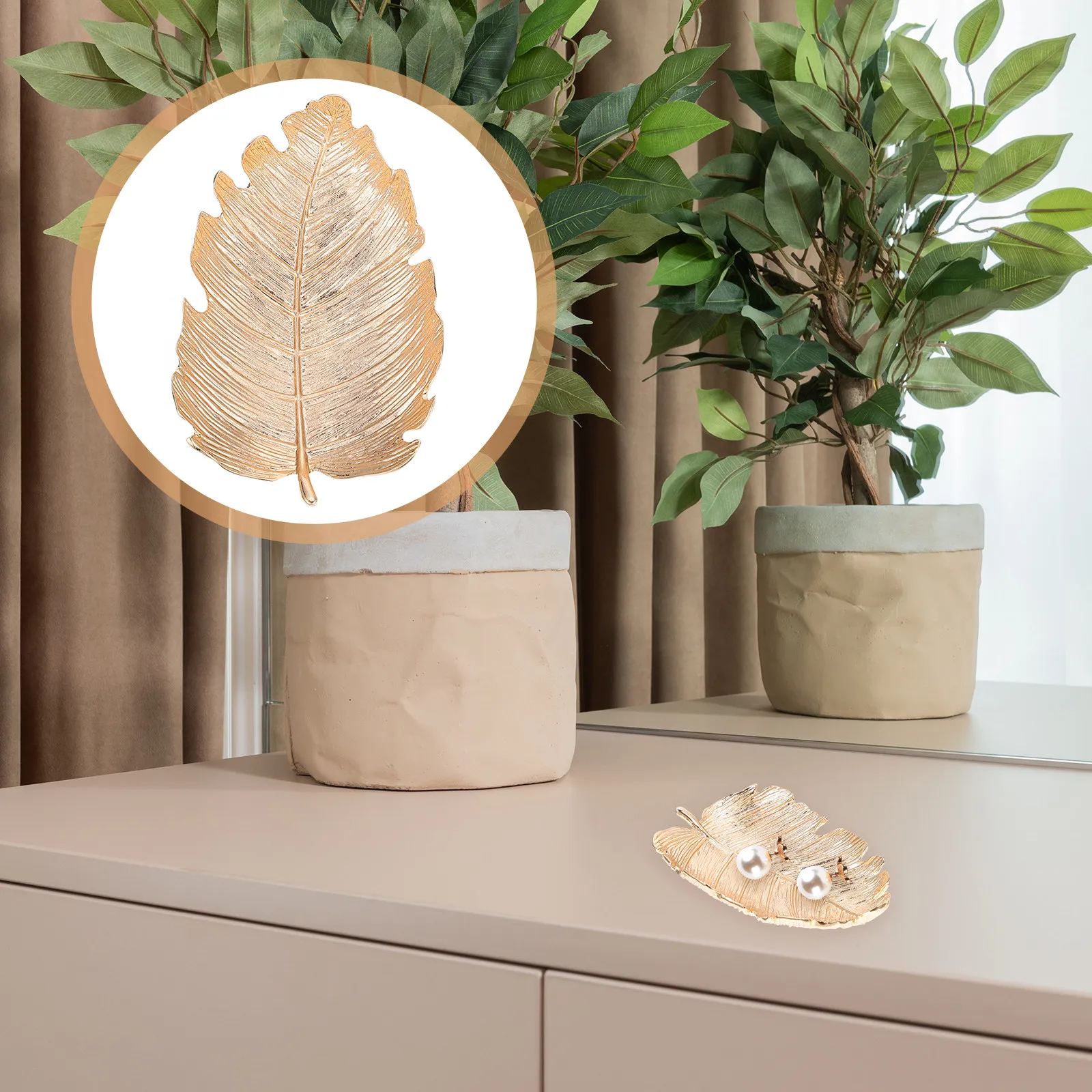 

Декоративный поднос для украшений Golden Leaf: Изысканная тарелка для хранения, элегантный настольный органайзер для ювелирных изделий, держатель для колец, стильный декор для дома