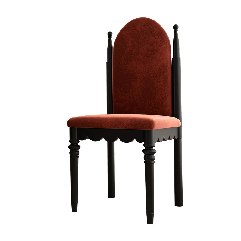

Solid wood Roman column dining chair flannel soft bag French retro high endorsement chair living room light luxury