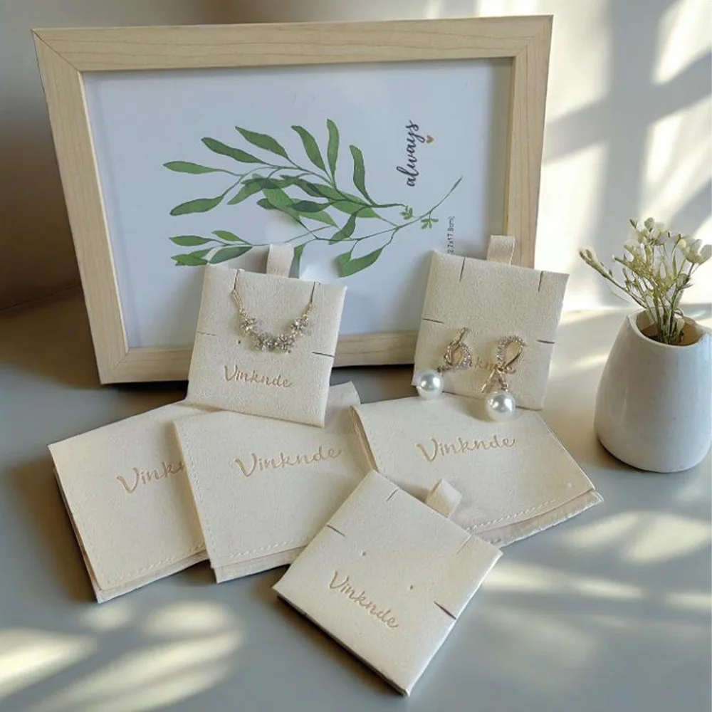 

Custom Logo Exquisite Jewelry Microfiber Bag Envelope Pouches wiht Card Wedding Favors Gift Necklace Earring Ring Packaging