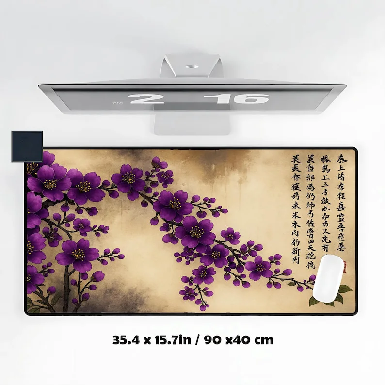 Japanese Plum Blossom Design Table Mat,non-slip and Waterproof Mousepad,cute Gaming Desk Decoration Mat,perfect Gift for Friends
