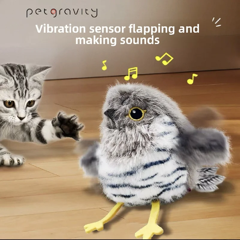 Plush electric flapping pet cat toy, sound-making, gravity-operated, automatic bird chirping, chickadee, toucan, cat toy