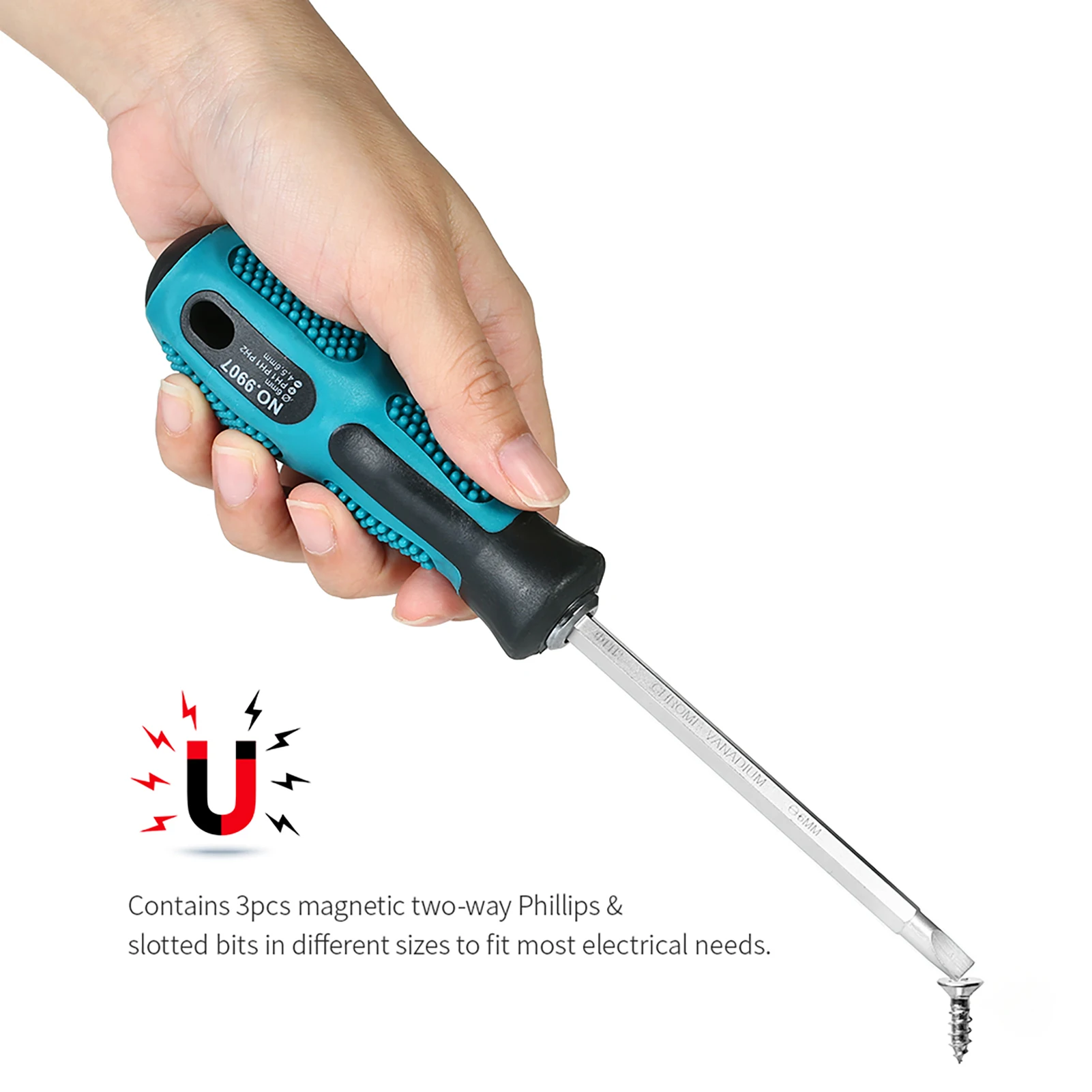 PENGGONG 4pcs Multi-functional Insulated Screwdrivers Set with Magnetic Two-Way Slotted & Phillips Bits Electrical Work