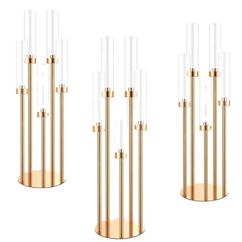 Vintage 5-Arm Gold Tall Wedding Candelabra  Metal Candle Holders for Wedding Table or Home Decoration