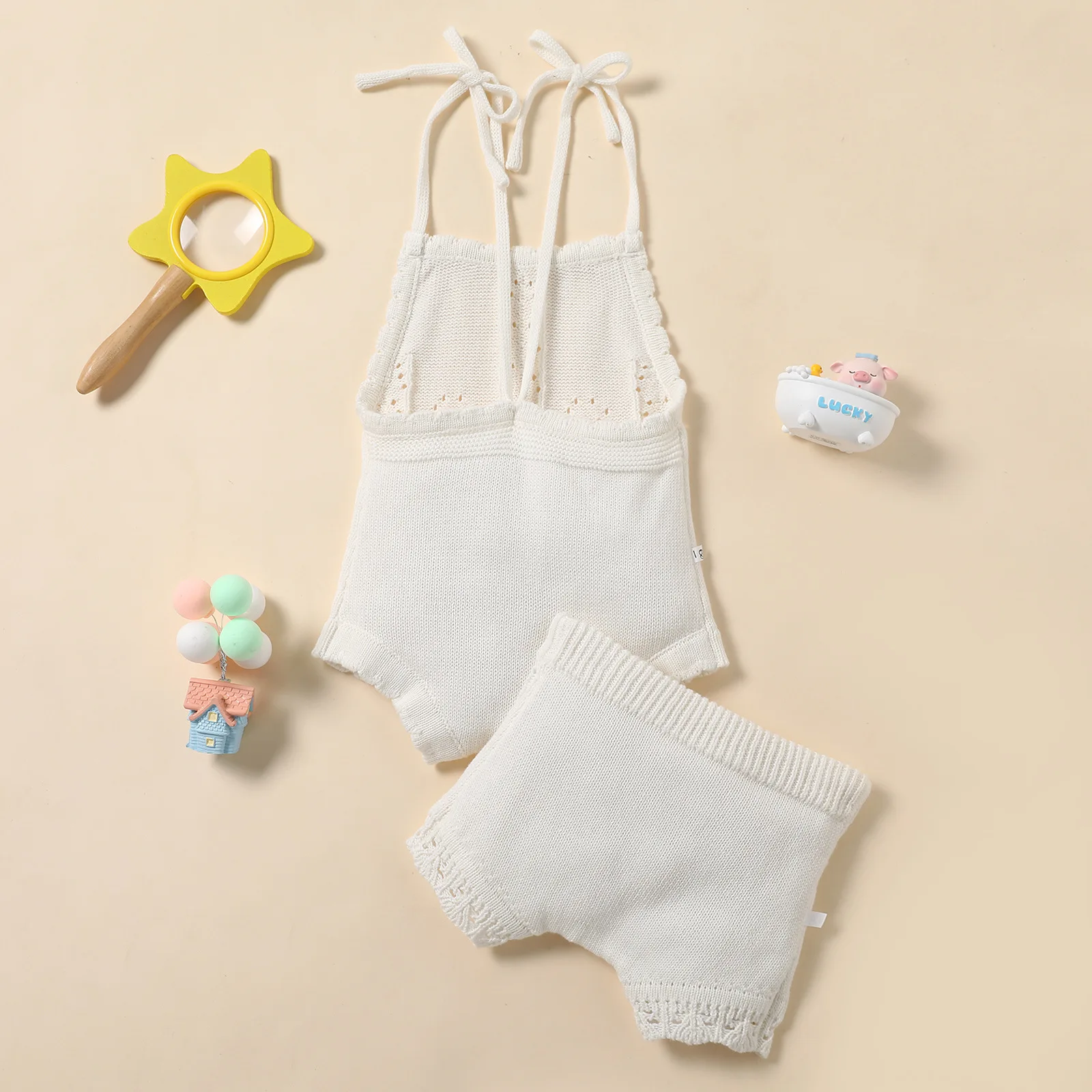 Beach Summer Clothes for Newborn Baby Girls Frilled Eyelet Knitted Jumpsuit+Pants Outfits 2pcs Sets