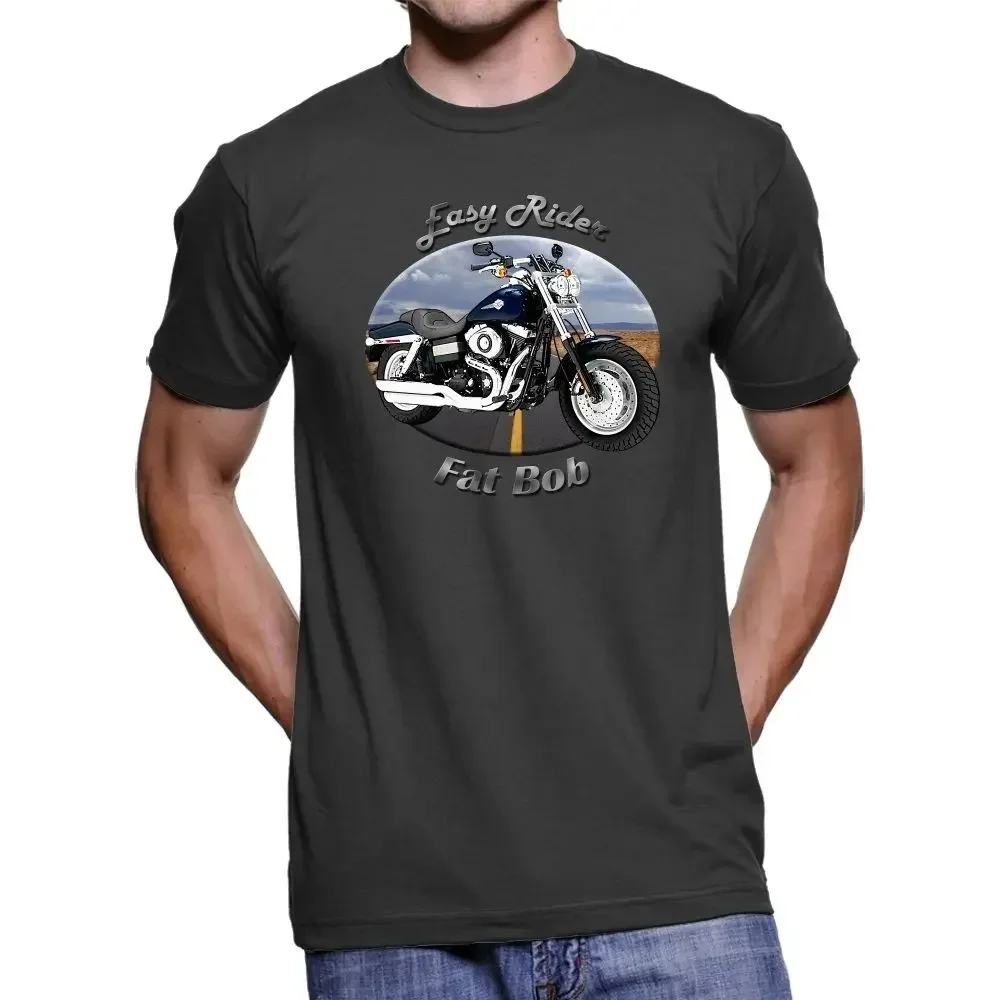 New Summer Casual Men Tee Shirt American Motorcycle Fat Bob Easy Rider Men'S Dark T-Shirt Aldult Teen Unisex Classic