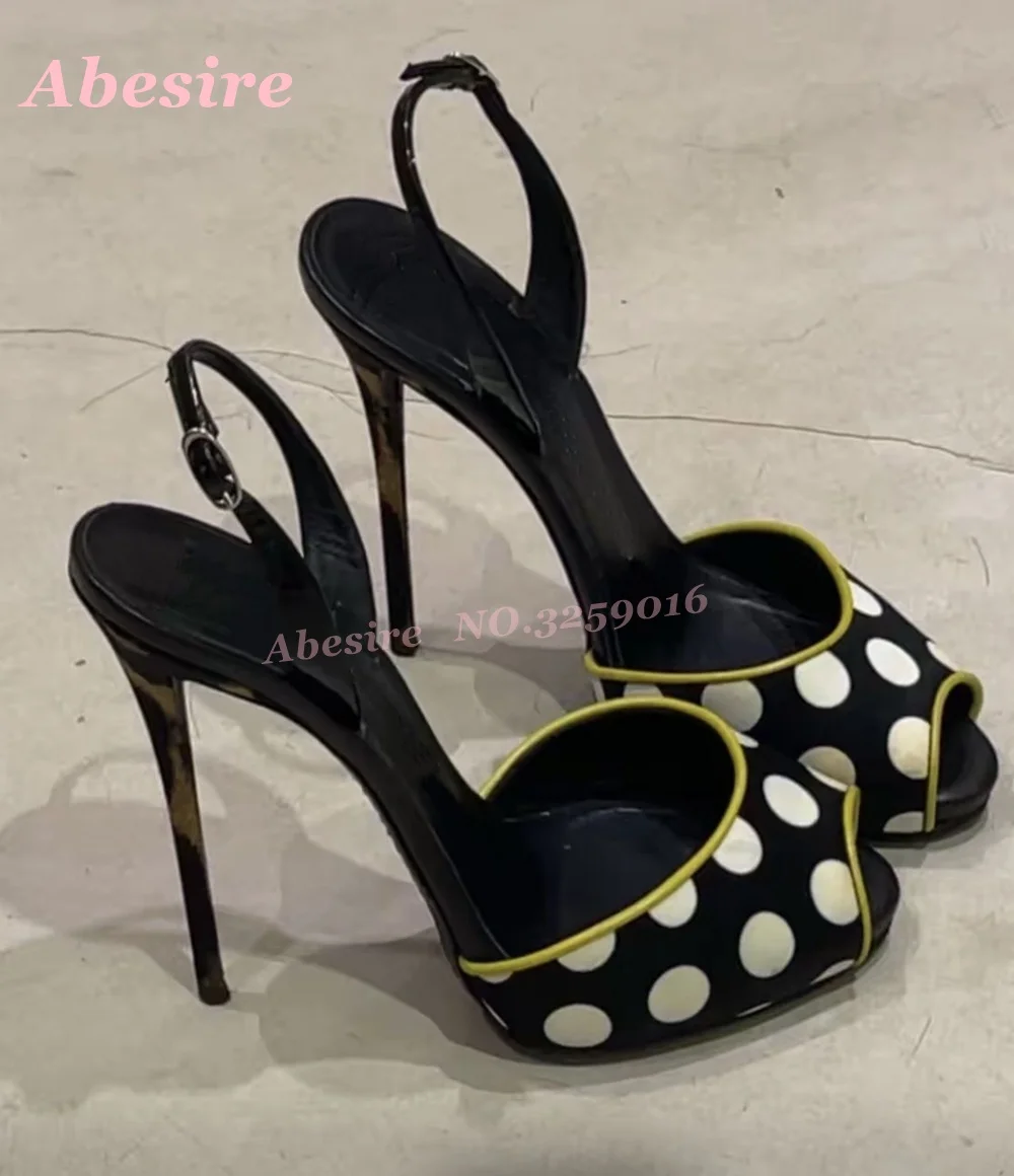 

Polka Dot Patchwork Stiletto Sandals Peep Toe Stiletto Buckled Women's Sandals Side Air Slingback Splicing Shoes Luxury 2026