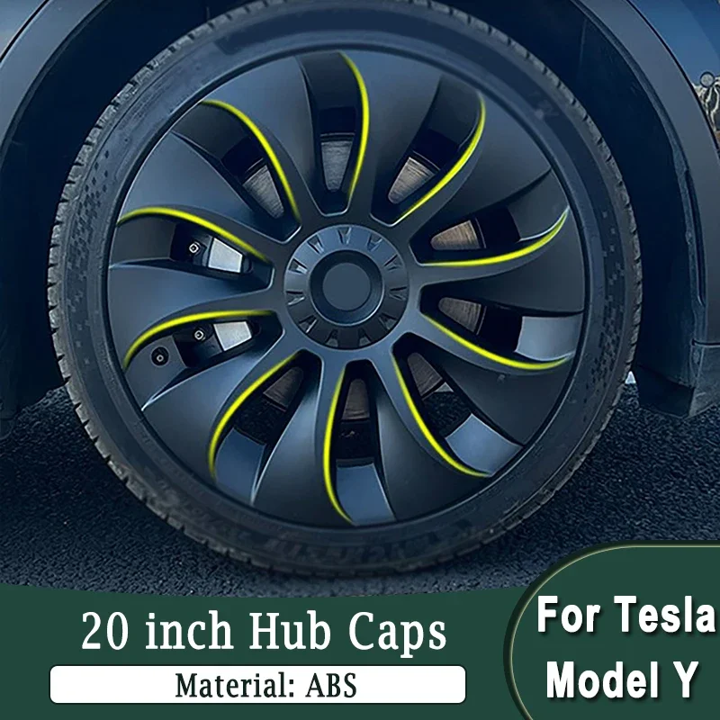 For Tesla Model Y 2020-2022 20inch Hub Caps Wheel Protection Hub Cover Carbon Fiber Pattern Exterior Tire Decoration Accessories