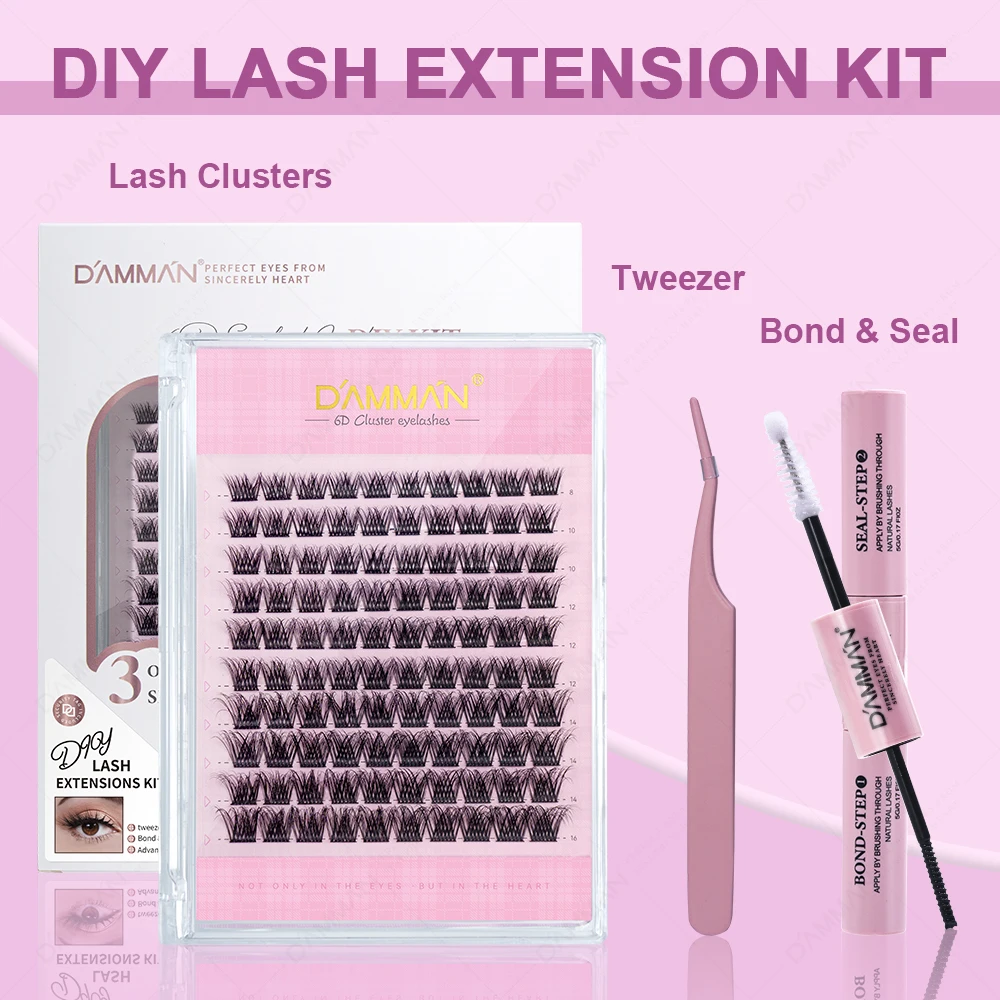 DIY Eyelashes Extension Kit D Curl lash ชุด Handmade ผสม 8-16 มม. Natural Lash กลุ่ม Lash Bond และซีลแต่งหน้าชุด