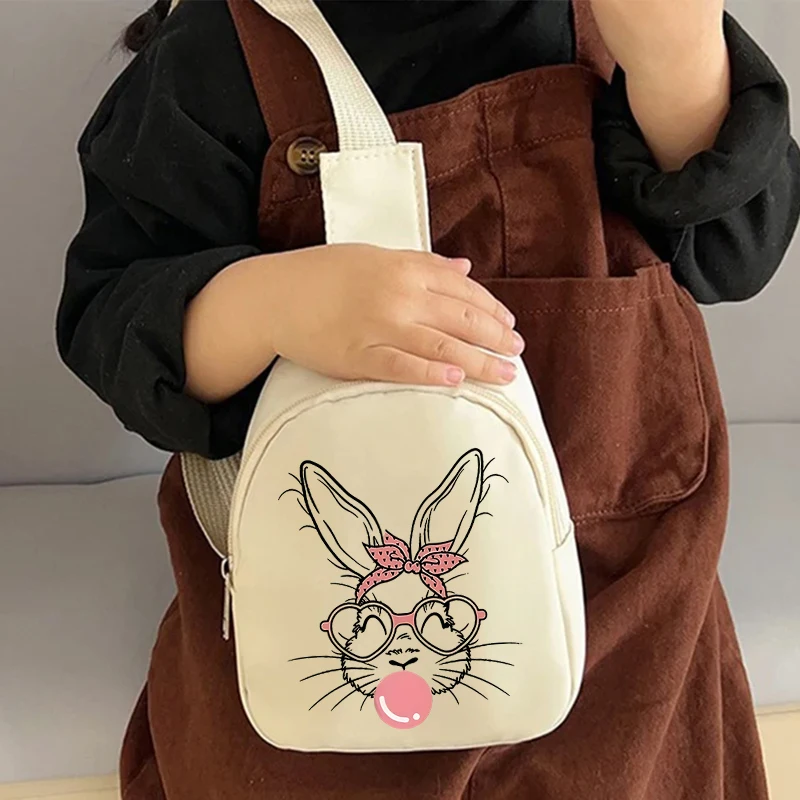 

Детская нагрудная сумка с милым кроликом, сумка через плечо с принтом мультяшного кролика в очках, мини-сумка-мессенджер для девочек, для школы, путешествий, повседневного использования