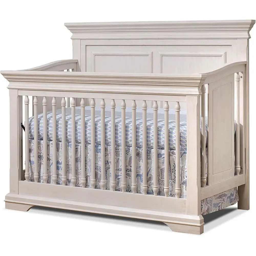 

4-in-1 Convertible Crib, Classic Design, Brushed Ivory Finish, Wood Made, Safe for Baby, Toddler, Child's Daybed, Full-Size Bed