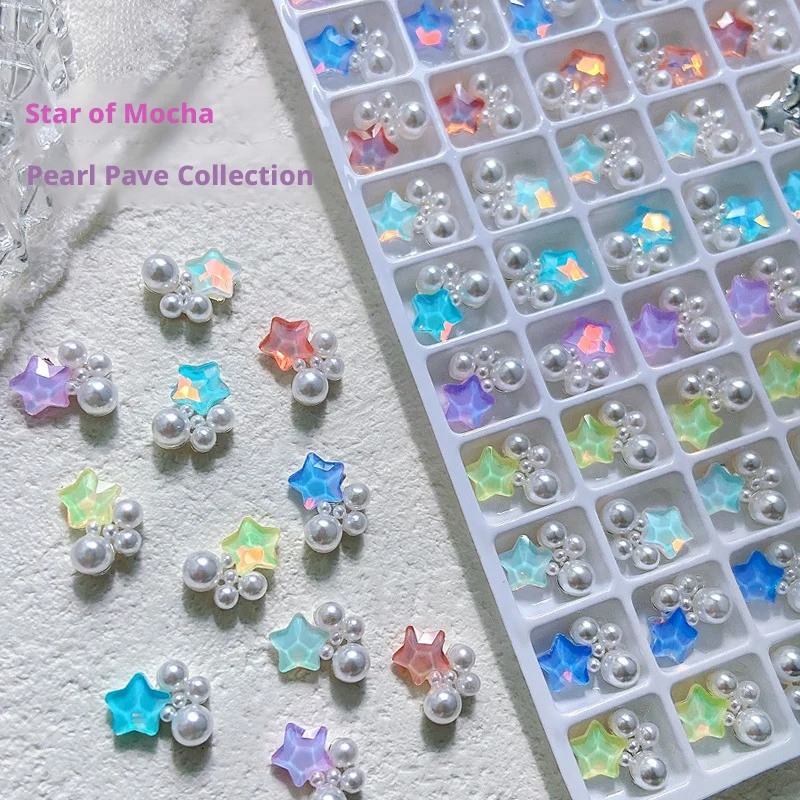 YYM 2PCS  Macaron Color Star Nail Charms Spring Summer Five-Pointed Star Pearl Alloy Nail Art Decoration DIY Manicure Supplies