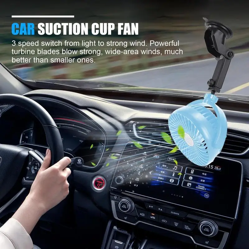 

Battery Powered Fan For Car Portable Small Fan Rechargeable Powerful 3 Speed Suction Cup 360 Adjustable Ventilating Air