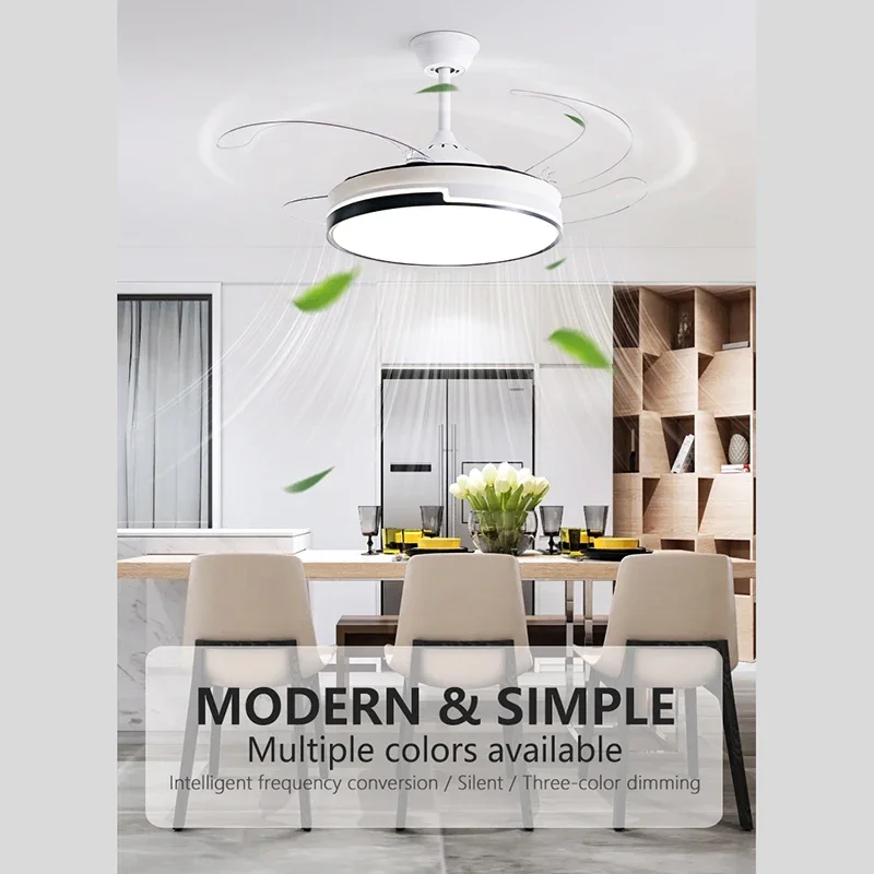 Plafonnier LED avec ventilateur intégré, design moderne et minimaliste, luminaire décoratif d\'intérieur, idéal pour une chambre à coucher, un salon,