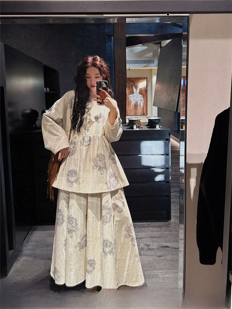 

Комплект женской одежды Sanji Bla Flower: новый китайский хлопковый костюм, юбка с цветочным узором, зимний модный комплект, высококачественная женская юбка.