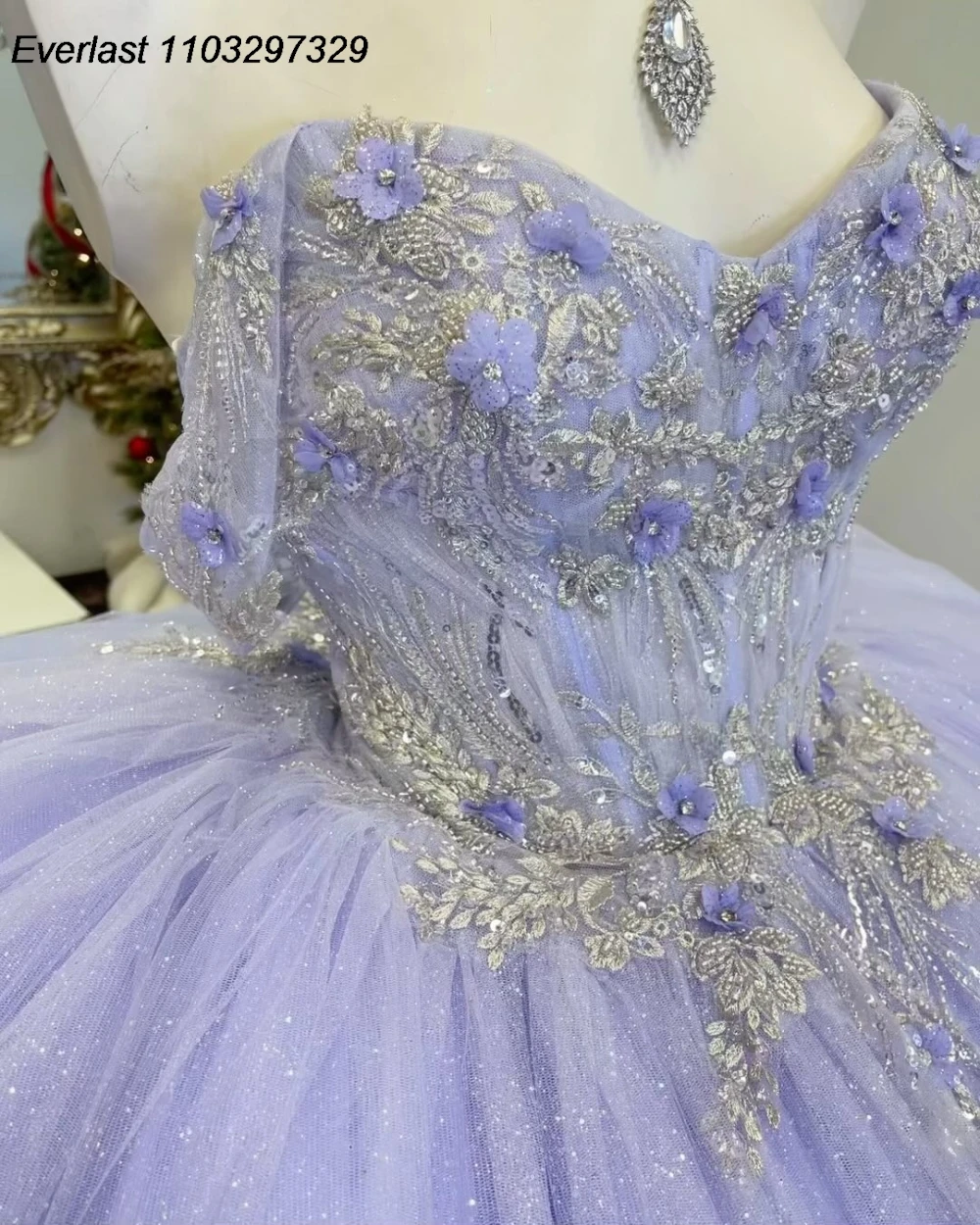 EVLAST Glitter Purple Quinceanera Dress Ball Gown Shiny Lace Applique Beading Mexican Corset Sweet 16 Vestido De 15 Anos QD1005