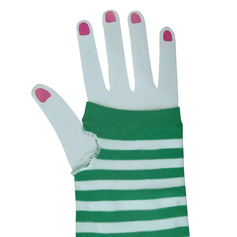 

1Pair St Patricks White Striped Long Gloves Party Sleeve Elastic One Size Fits Most St.patrick's Day Long Gloves