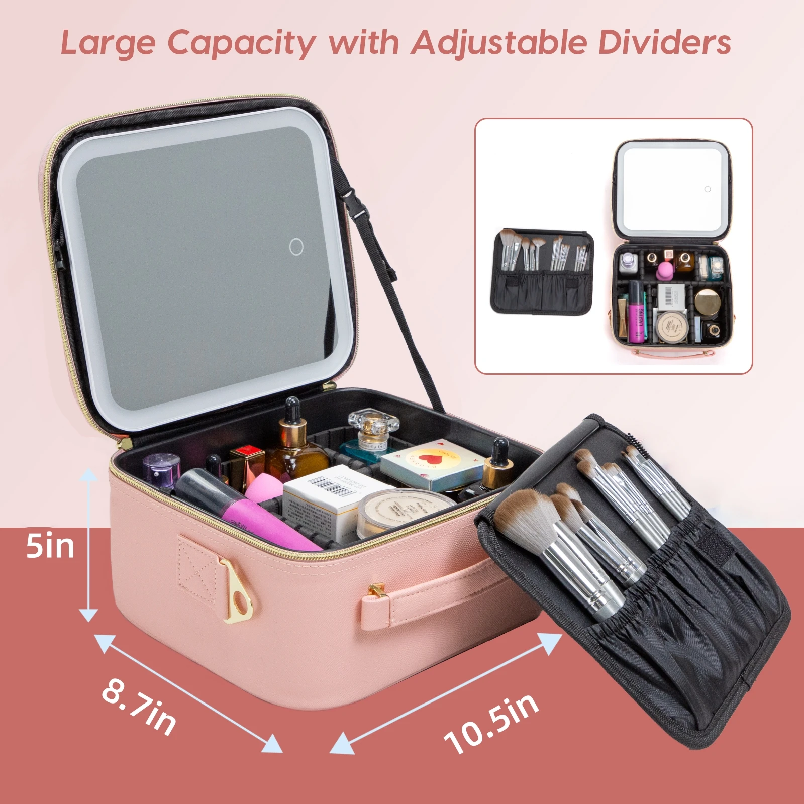 Makeup Bag with Mirror of Smart LED Lighted Women\'s Cosmetic Bag Travel Makeup Bag Large Capacity Female Beautician for Women