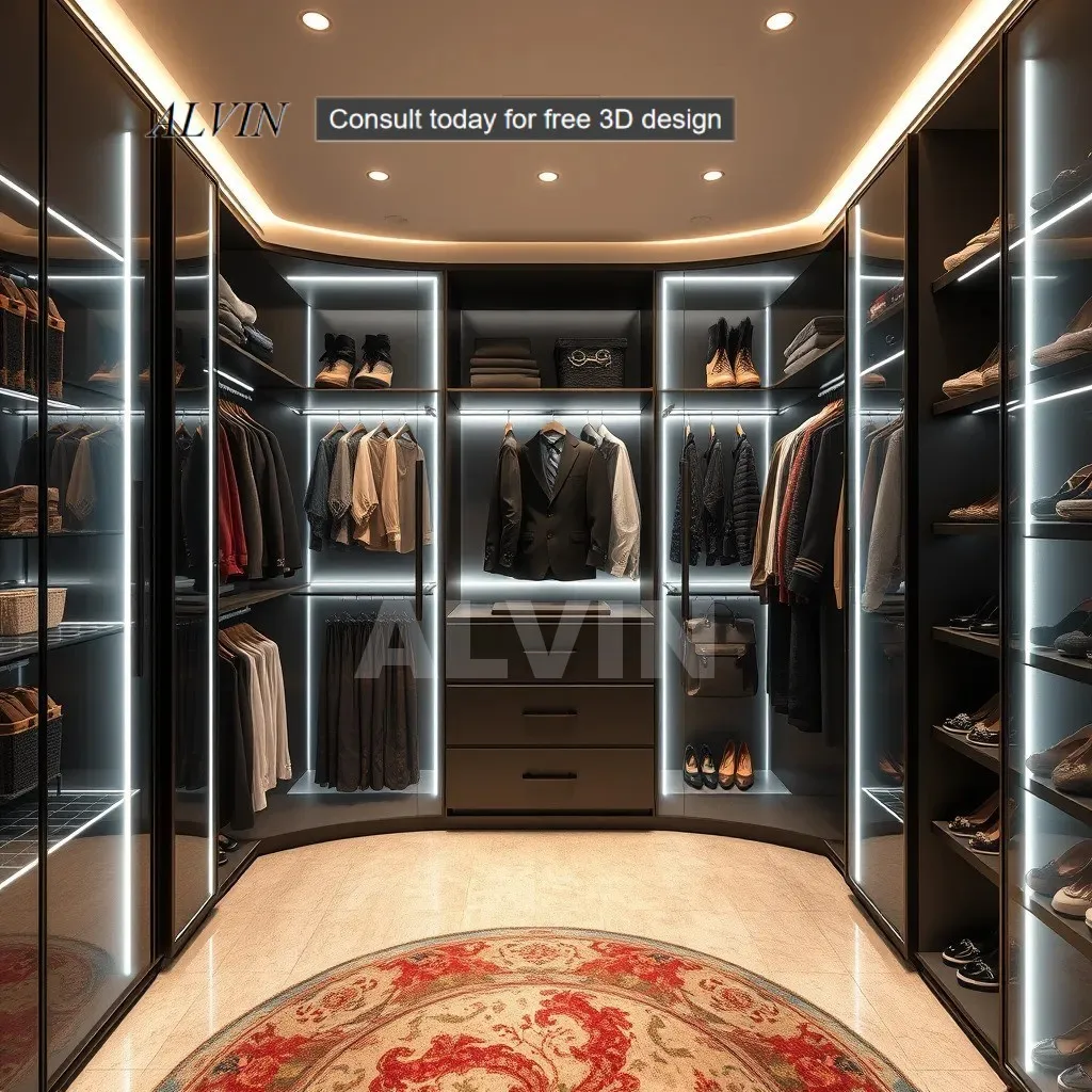 Customized Closet systems Wardrobe WIth LED Light Bedroom Furniture clothes cabinets Bedroom Walk in Closet