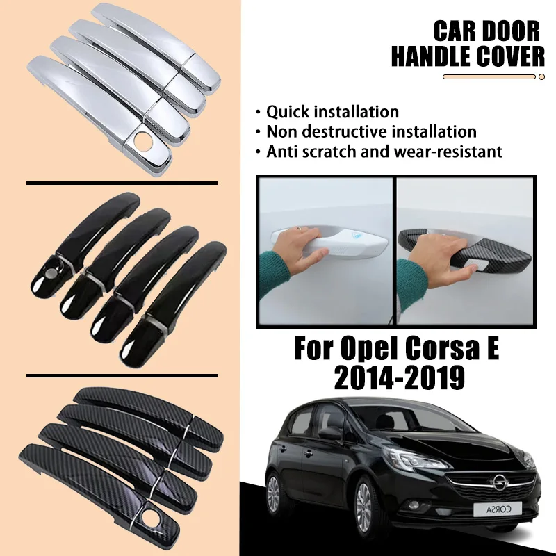 Door Handle Cover For Opel Corsa E X150 2014-2019 2015 2016 2017 2018 Black Carbon Fiber Chrome Car Accessories Catch Rustproof