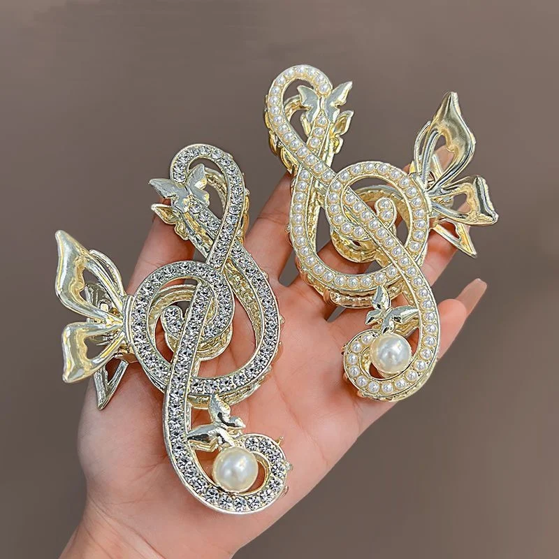 Elegant Music Note Grabbing Hair Clip Women Luxury Rhinestone Back Volume Shark Headdress Clip Girl Heawear Accessory