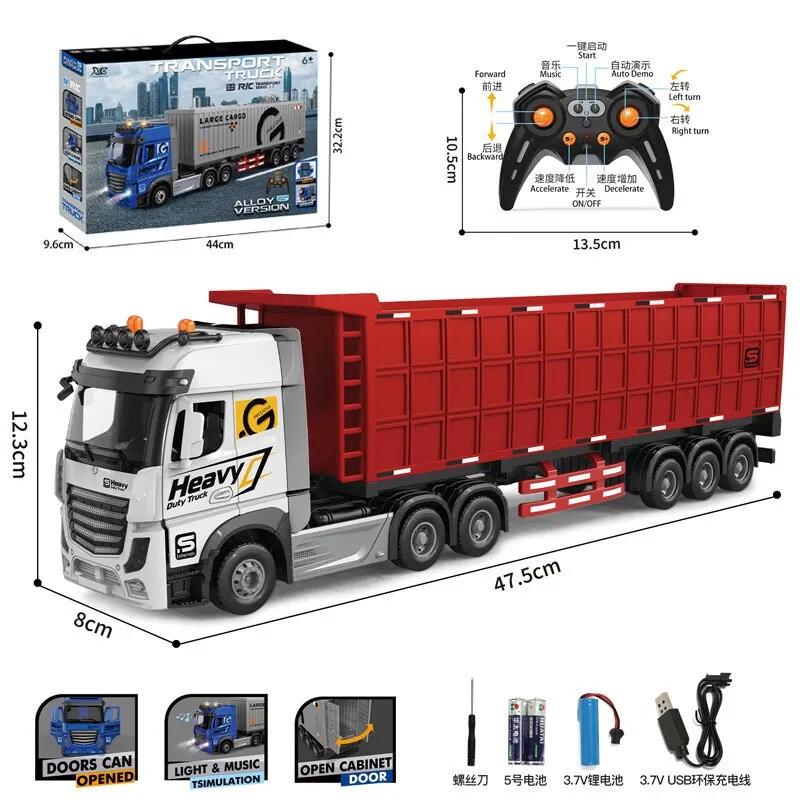 

Rc Remote Control Alloy Large Heavy Duty Container Cargo Truck With Light And Music Rechargeable Openable Container Door