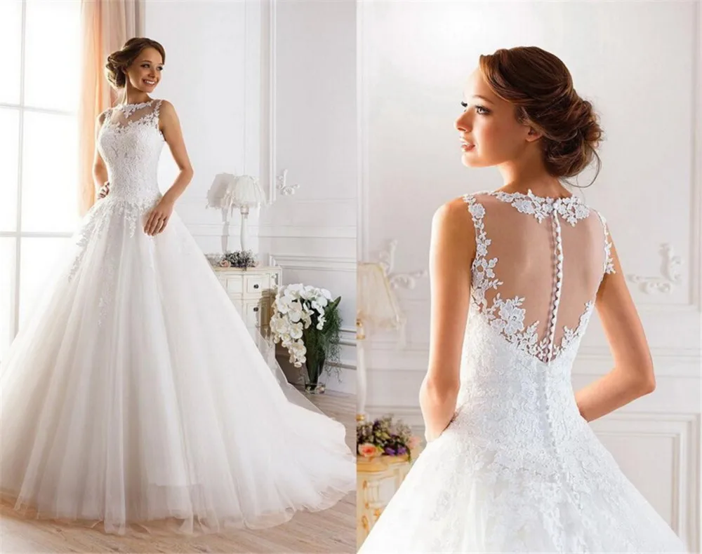 

2019 lace White Ivory A-Line Wedding Dresses for bride Dress gown Vintage plus size Customer made size Backless vestido De Noiva