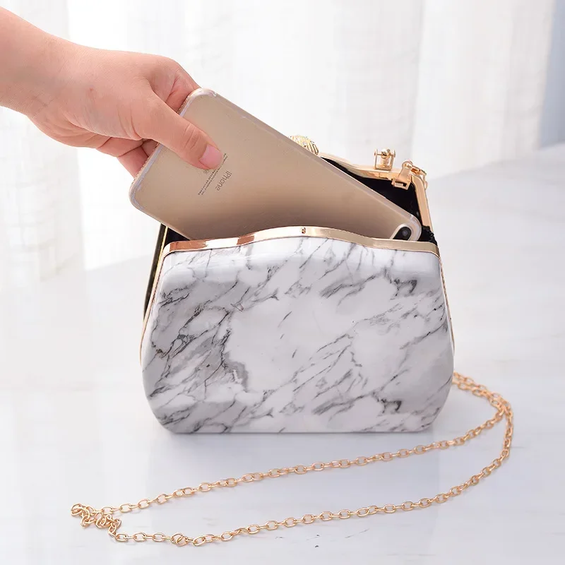 Bolso de mano de mármol PU para mujer, bolsa de mano de colores, Asa superior, diamantes, cruzado, elegante, caja de noche para fiesta