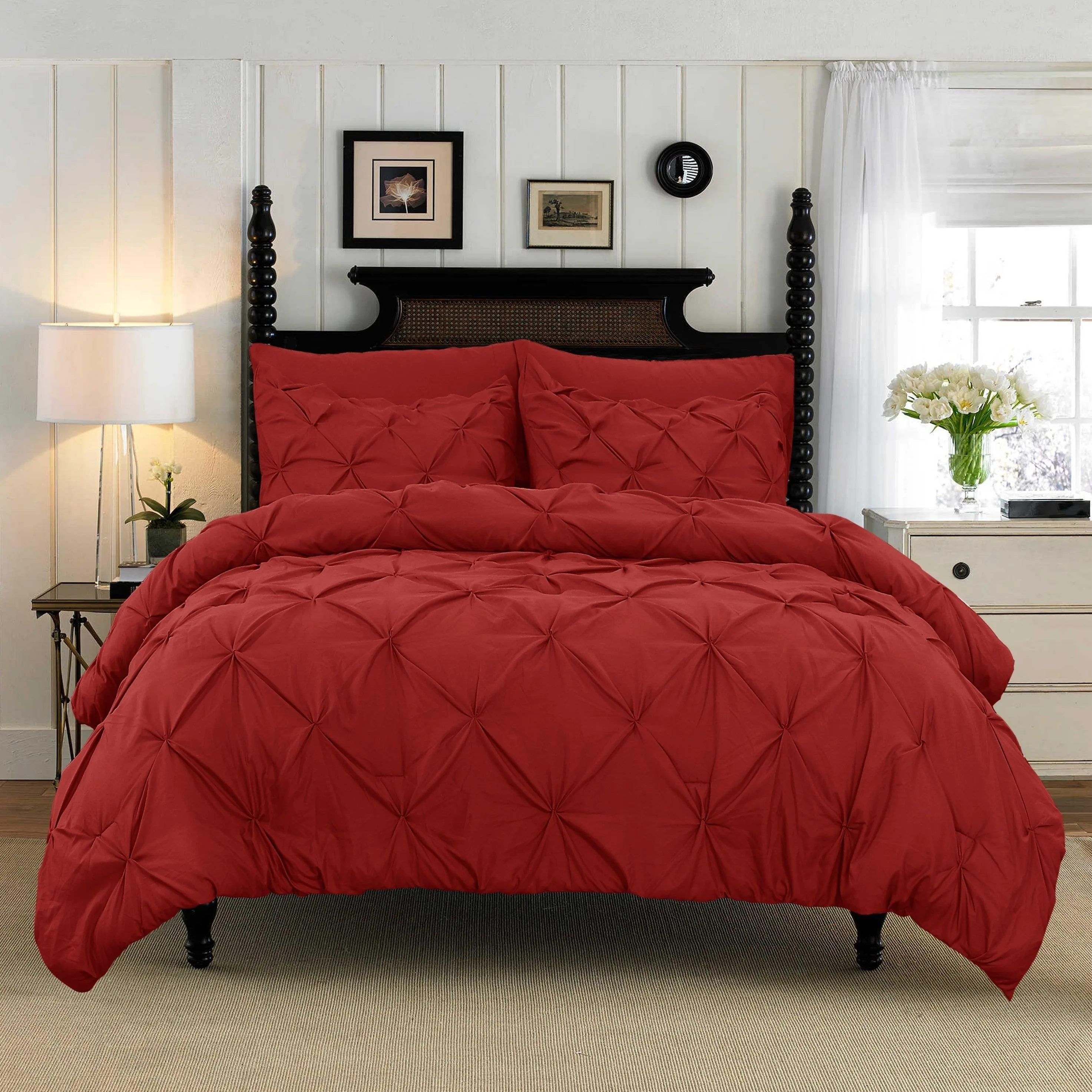 Immagine 4: Set biancheria da letto in cotone Elegante e confortevole Pizzico a pieghe con motivo pizzico Set copripiumino in 3 pezzi con lacci angolari